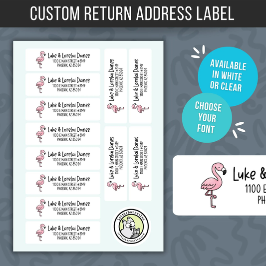 Custom Pink Flamingo Address Labels • Personalized Return Address Stickers • Weatherproof Flamingo Mailing Labels
