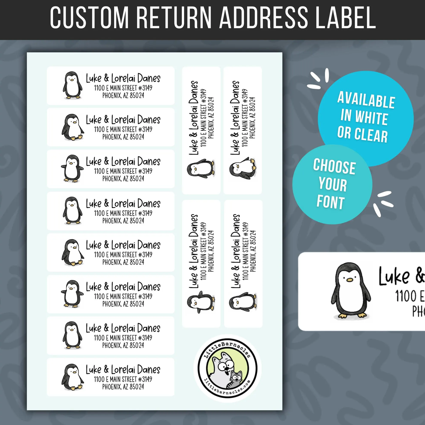 Penguin Return Address Labels • Weatherproof Vinyl Stickers • Personalized Mailing Labels • Cute Penguin Address Labels • Custom Name Labels