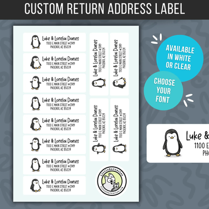 Penguin Return Address Labels • Weatherproof Vinyl Stickers • Personalized Mailing Labels • Cute Penguin Address Labels • Custom Name Labels