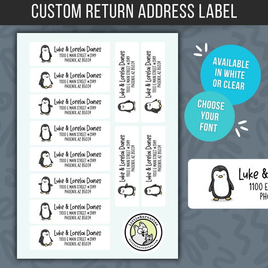 Penguin Return Address Labels • Weatherproof Vinyl Stickers • Personalized Mailing Labels • Cute Penguin Address Labels • Custom Name Labels