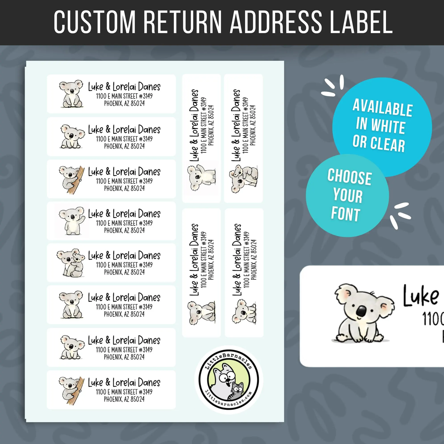 Custom Koala Address Labels • Cute Koala Return Stickers • Personalized Kids Mailing Labels • Weatherproof Vinyl Labels