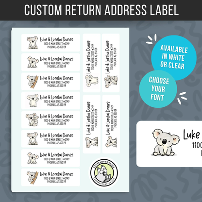 Custom Koala Address Labels • Cute Koala Return Stickers • Personalized Kids Mailing Labels • Weatherproof Vinyl Labels