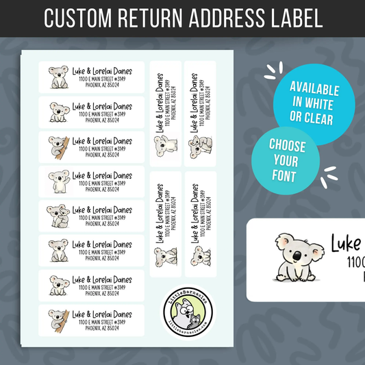 Custom Koala Address Labels • Cute Koala Return Stickers • Personalized Kids Mailing Labels • Weatherproof Vinyl Labels