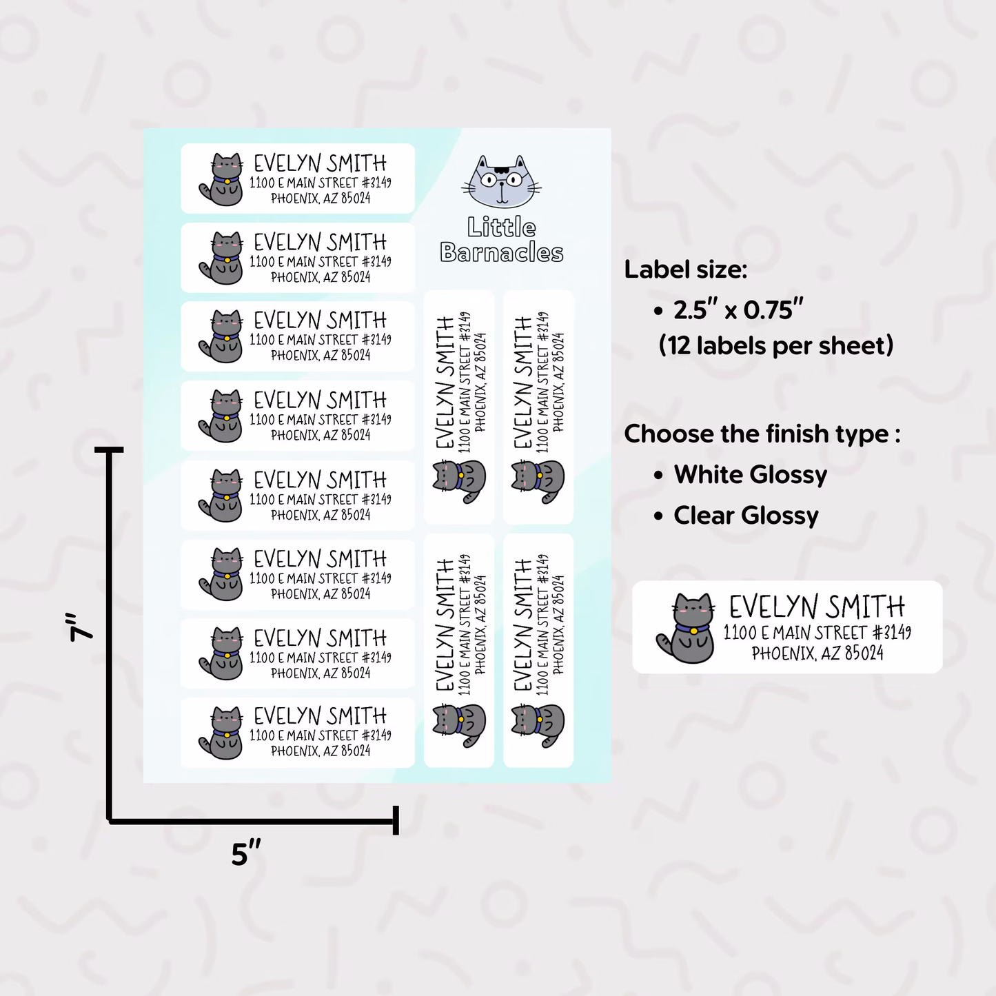 Gray Cat Custom Address Labels, Return Address Labels, Personalized Mailing Labels