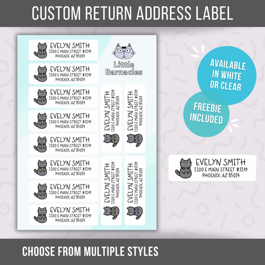 Gray Cat Custom Address Labels, Return Address Labels, Personalized Mailing Labels