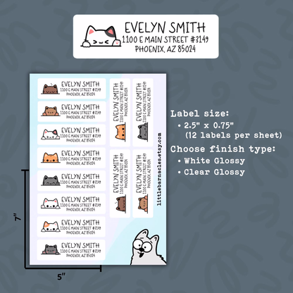Custom Cat Address Labels • Return Address Stickers • Sheet of 12 Labels • Personalized Mailing Labels • Cute Cat Return Label