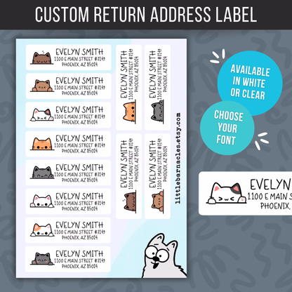 Custom Cat Address Labels • Return Address Stickers • Sheet of 12 Labels • Personalized Mailing Labels • Cute Cat Return Label