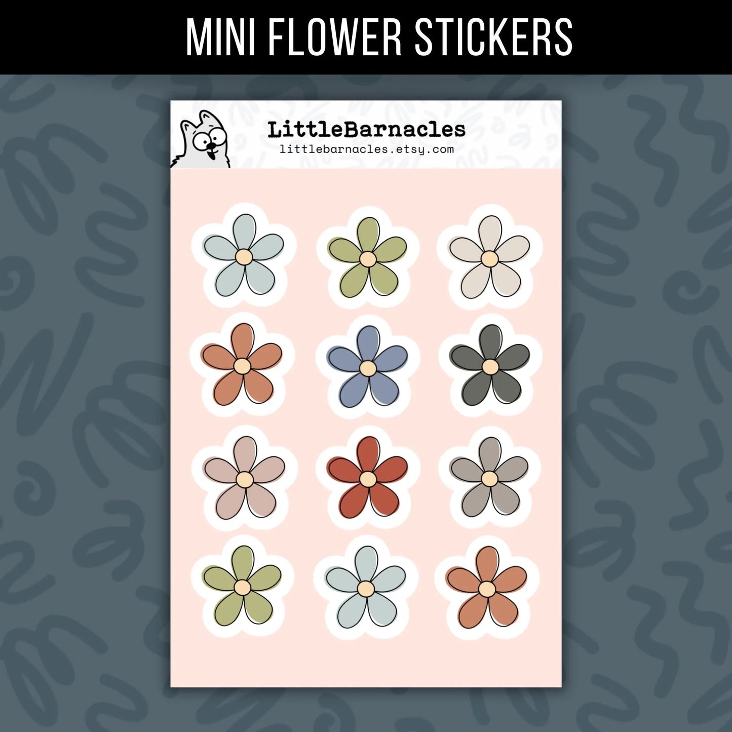Mini Earth Tone Flower Sticker Sheet • Waterproof Vinyl Boho Floral Stickers • Cute Neutral Flower Decals • Planner Water Bottle Gift
