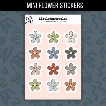 Mini Earth Tone Flower Sticker Sheet • Waterproof Vinyl Boho Floral Stickers • Cute Neutral Flower Decals • Planner Water Bottle Gift