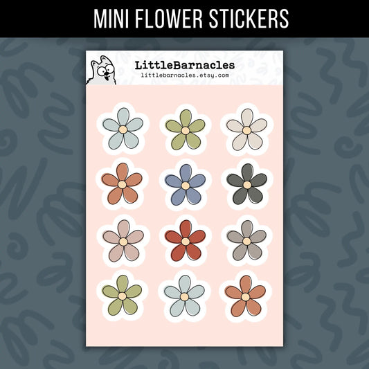 Mini Earth Tone Flower Sticker Sheet • Waterproof Vinyl Boho Floral Stickers • Cute Neutral Flower Decals • Planner Water Bottle Gift