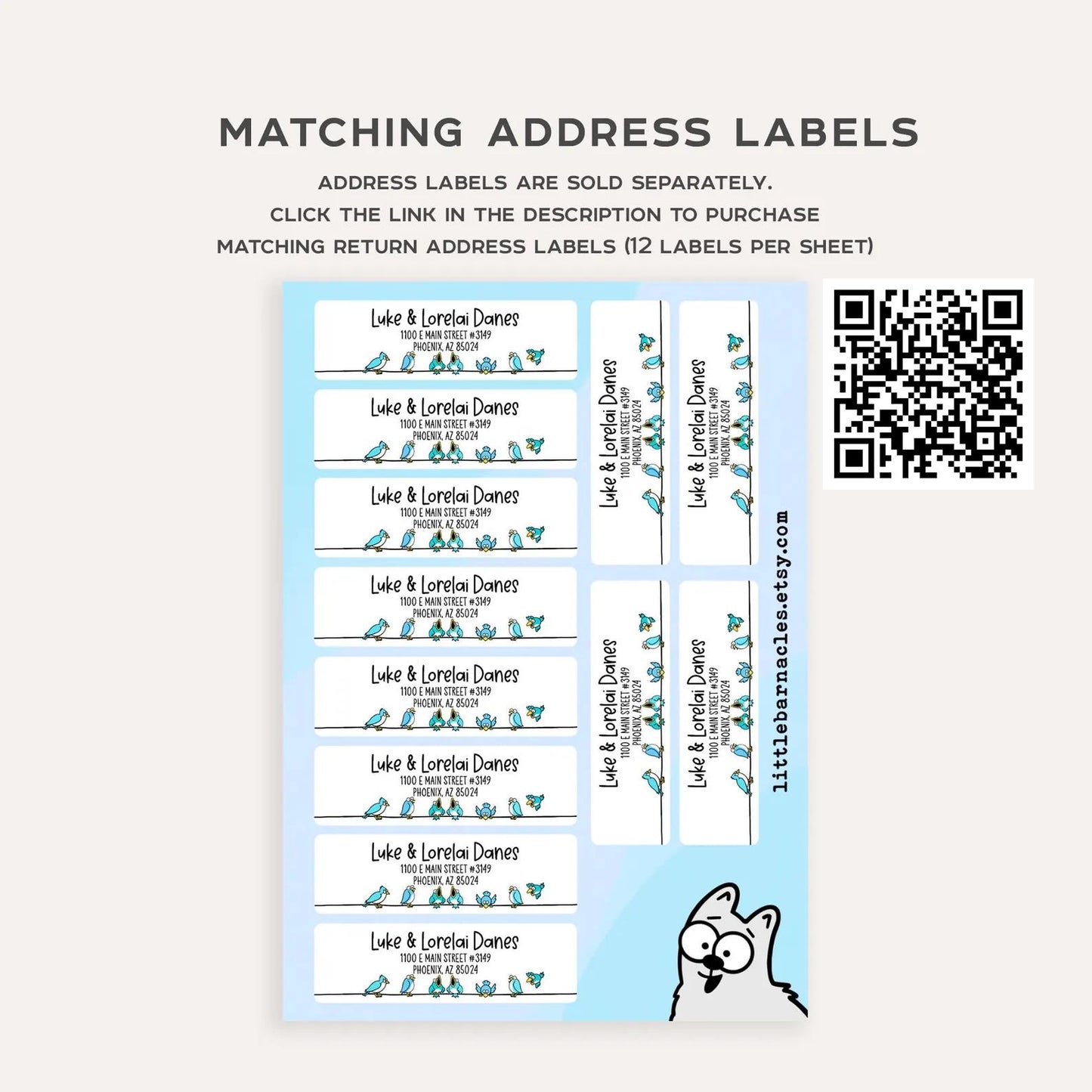 Personalized Bird Stationery Set • Custom Name Flat Notecards • Cute Bird Thank You Cards • Monogram Stationery • Set of 12