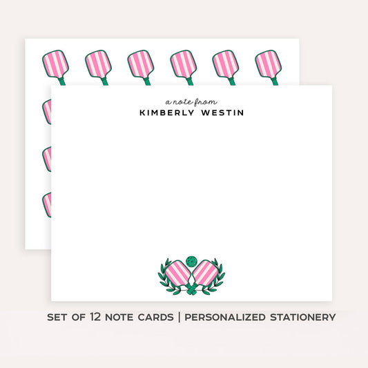 Personalized Pickleball Stationery • Custom Pickleball Notecard Set • Name Note Cards • Thank You Cards • Pickleball Gift Set of 12