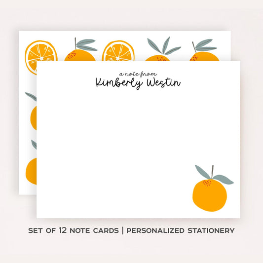 Personalized Orange Grove Stationery Set • Custom Name Flat Notecards • Citrus Thank You Cards • Fruit Stationery Gift • Set of 12