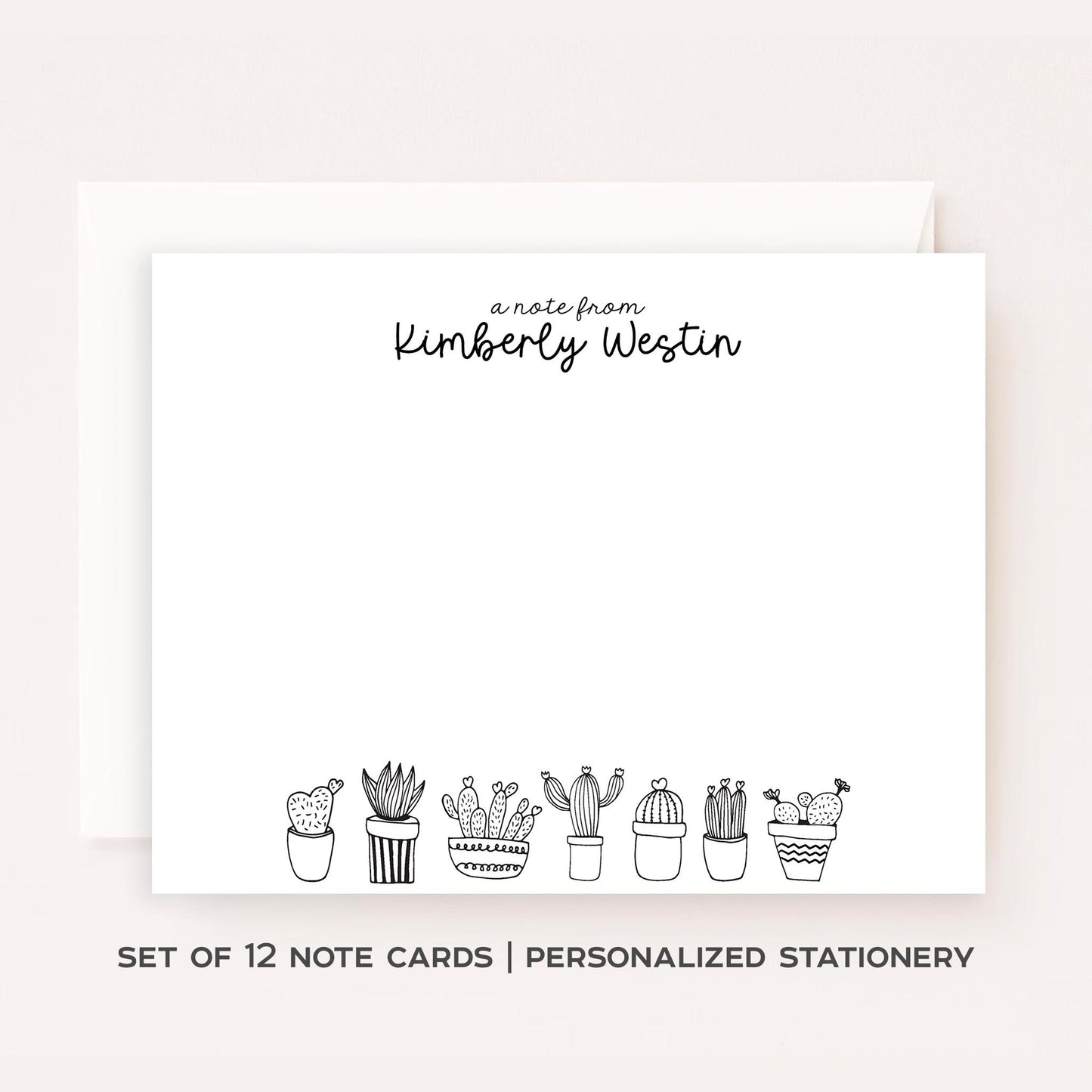 Personalized Succulent Stationery Set • Custom Name Flat Notecards • Minimalist Plant Thank You Cards • Plant Lover Gift • Set of 12
