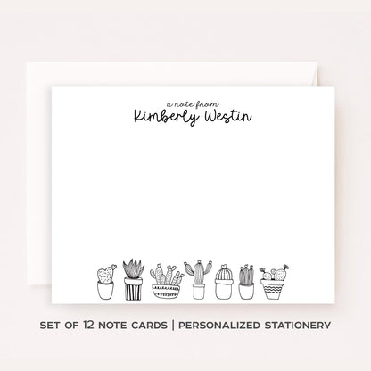 Personalized Succulent Stationery Set • Custom Name Flat Notecards • Minimalist Plant Thank You Cards • Plant Lover Gift • Set of 12