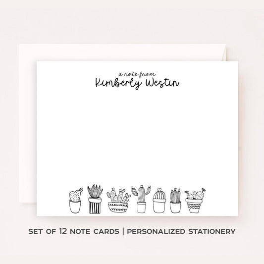 Personalized Succulent Stationery Set • Custom Name Flat Notecards • Minimalist Plant Thank You Cards • Plant Lover Gift • Set of 12