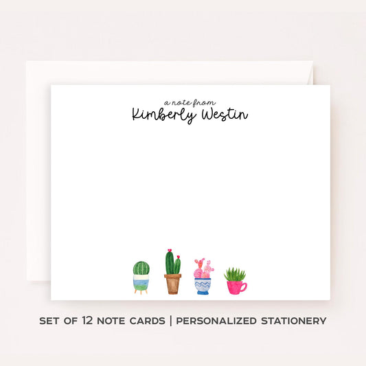 Personalized Succulent Stationery • Watercolor Plant Notecard Set • Custom Name Note Cards • Botanical Thank You Cards • Set of 12
