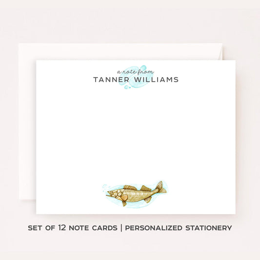 Personalized Walleye Fishing Stationery • Fish Notecard Set • Custom Name Note Cards • Fisherman Thank You Cards • Fishing Gift Set of 12