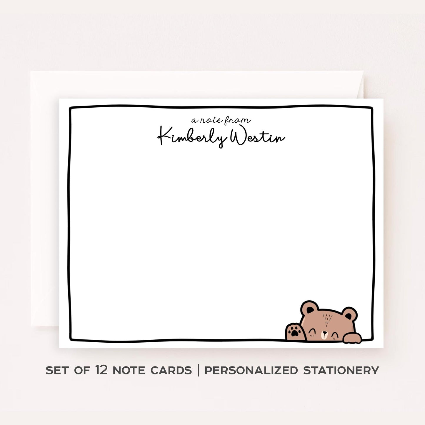 Personalized Teddy Bear Stationery Set • Custom Name Flat Notecards • Cute Bear Thank You Cards • Kids Gift • Set of 12