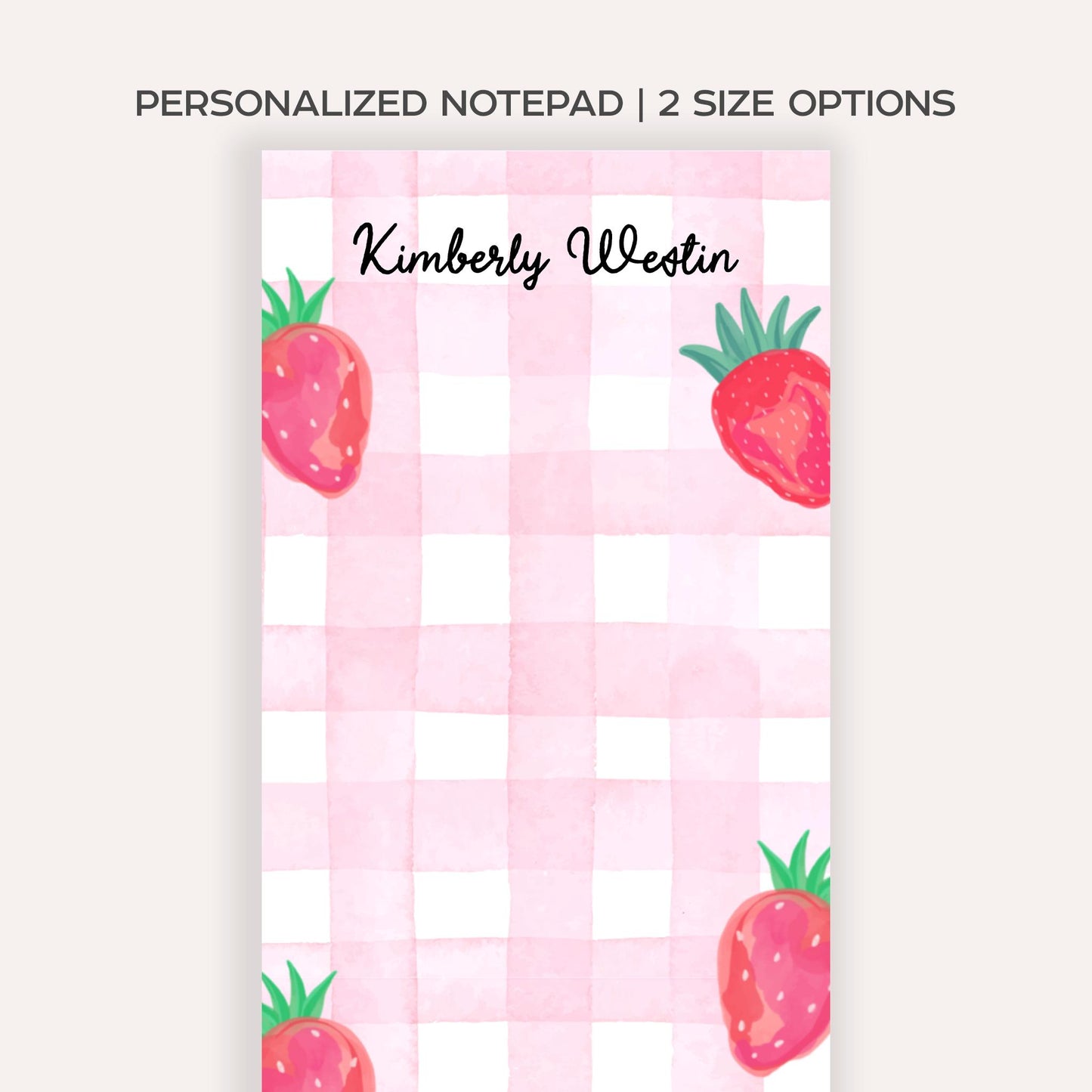 Personalized Strawberry Notepad • Cute Pink Notepad • Custom Name Stationery • Kawaii Strawberry Paper • Gift for Her • Pink Paper Pad