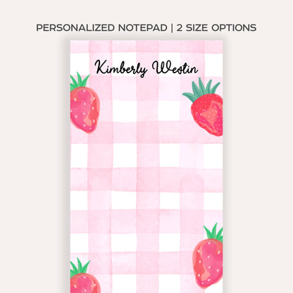 Personalized Strawberry Notepad • Cute Pink Notepad • Custom Name Stationery • Kawaii Strawberry Paper • Gift for Her • Pink Paper Pad