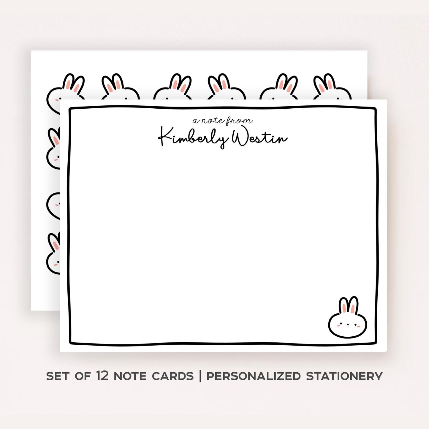 Personalized Easter Bunny Stationery • Bunny Notecard Set • Custom Name Note Cards • Easter Thank You Cards • Spring Stationery Set of 12