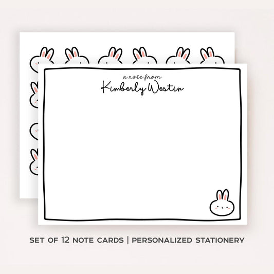 Personalized Easter Bunny Stationery • Bunny Notecard Set • Custom Name Note Cards • Easter Thank You Cards • Spring Stationery Set of 12