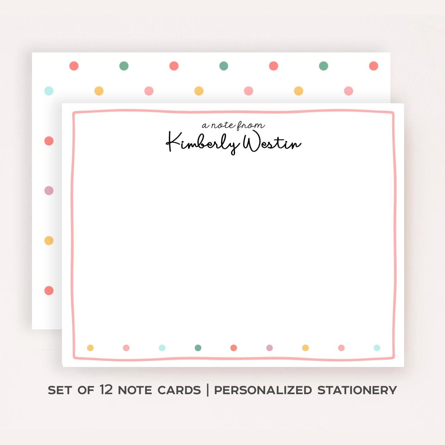 Personalized Polka Dot Stationery • Custom Flat Notecards Set of 12 • Name Stationery Gift • Thank You Notes • Rainbow Dots