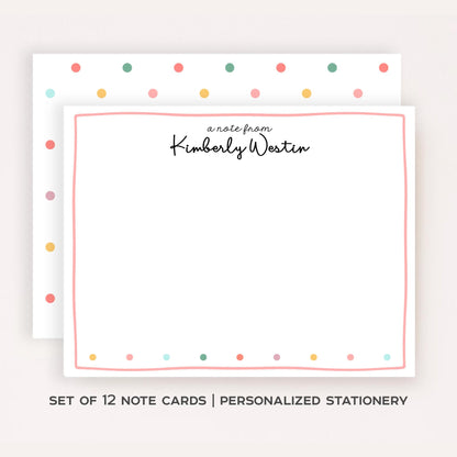Personalized Polka Dot Stationery • Custom Flat Notecards Set of 12 • Name Stationery Gift • Thank You Notes • Rainbow Dots