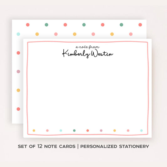 Personalized Polka Dot Stationery • Custom Flat Notecards Set of 12 • Name Stationery Gift • Thank You Notes • Rainbow Dots