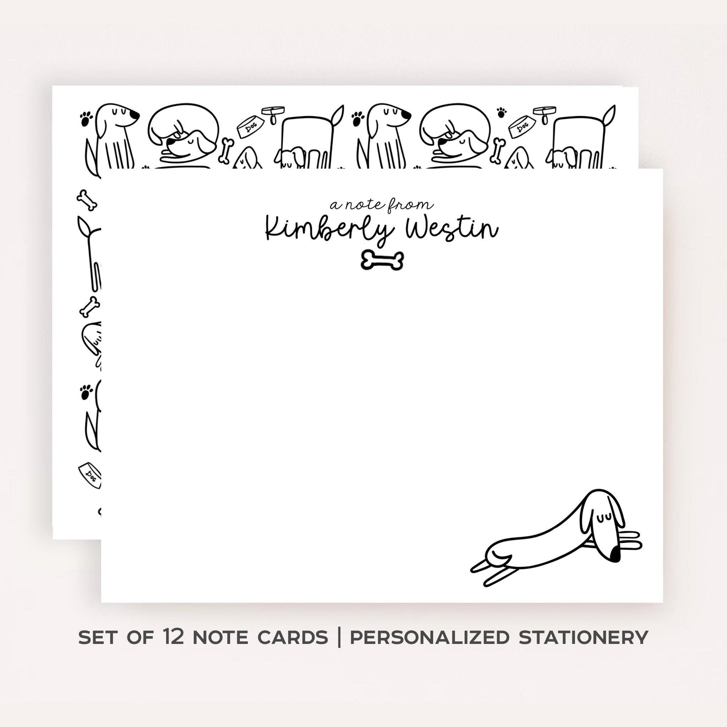 Personalized Dog Stationery Set • Custom Name Flat Notecards • Minimalist Dog Thank You Cards • Dog Lover Gift • Set of 12