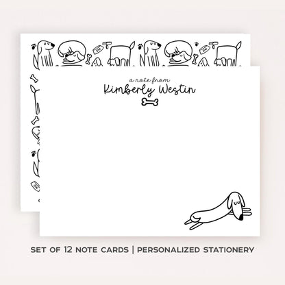 Personalized Dog Stationery Set • Custom Name Flat Notecards • Minimalist Dog Thank You Cards • Dog Lover Gift • Set of 12