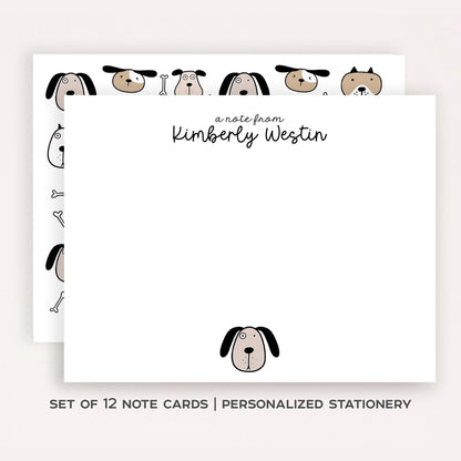 Personalized Cartoon Dog Stationery Set • Custom Name Flat Notecards • Cute Dog Thank You Cards • Dog Lover Gift • Set of 12