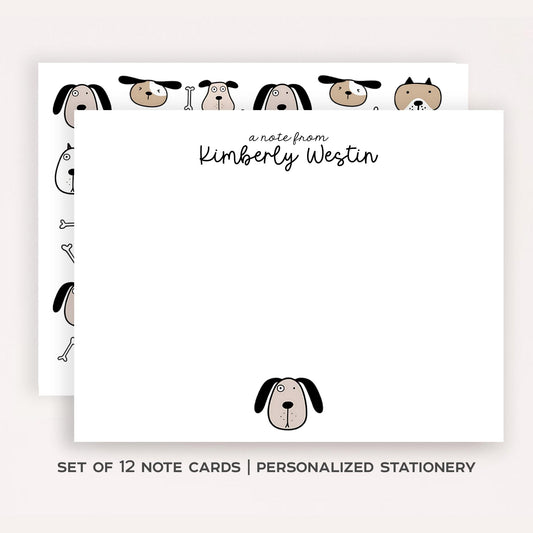 Personalized Cartoon Dog Stationery Set • Custom Name Flat Notecards • Cute Dog Thank You Cards • Dog Lover Gift • Set of 12