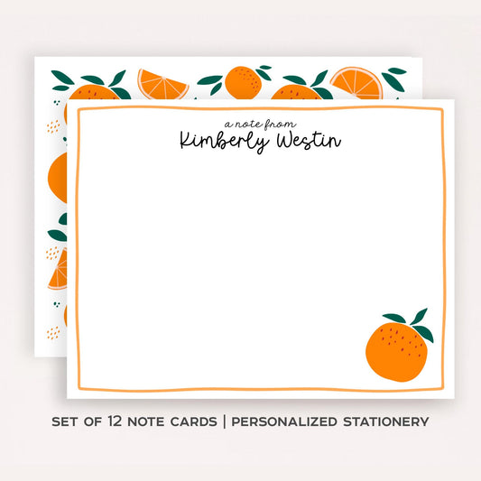 Personalized Tangerine Stationery • Orange Notecard Set • Custom Name Note Cards • Thank You Cards • Citrus Stationery Gift • Set of 12