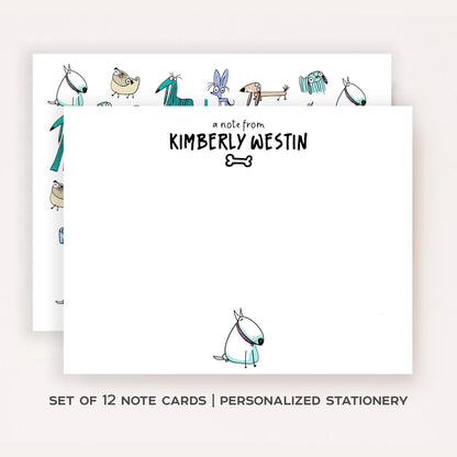 Personalized Dog Stationery Set • Custom Name Flat Notecards • Cute Cartoon Dog Thank You Cards • Dog Lover Gift • Set of 12
