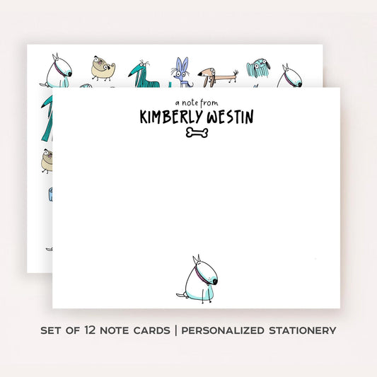 Personalized Dog Stationery Set • Custom Name Flat Notecards • Cute Cartoon Dog Thank You Cards • Dog Lover Gift • Set of 12