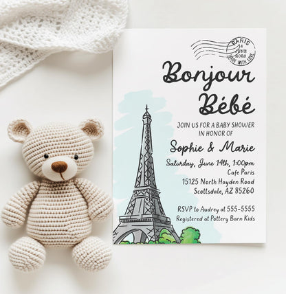 Personalized Paris Baby Shower Invitation • French Paris Theme Baby Shower Invite • Custom Save the Date Card