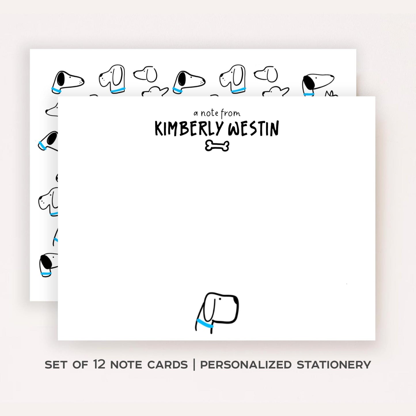 Personalized Dog Stationery • Cartoon Dog Notecard Set • Custom Name Note Cards • Dog Thank You Cards • Pet Lover Gift • Set of 12