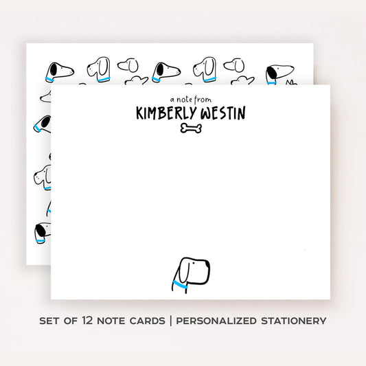 Personalized Dog Stationery • Cartoon Dog Notecard Set • Custom Name Note Cards • Dog Thank You Cards • Pet Lover Gift • Set of 12