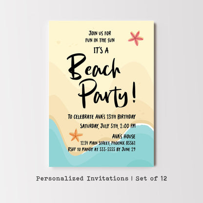 Personalized Beach Party Invitation • Custom Summer Birthday Invite • Kids Beach Party Invitation • Save the Date Card