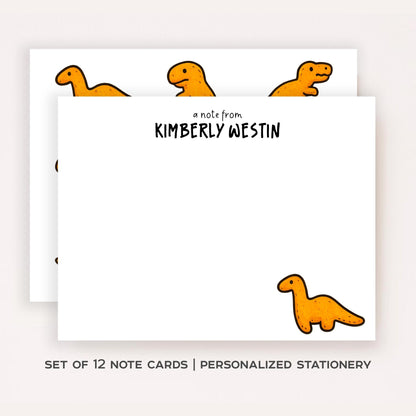 Personalized Dino Nugget Stationery Set • Custom Name Flat Notecards • Cute Cartoon Dinosaur Thank You Cards • Kids Gift • Set of 12
