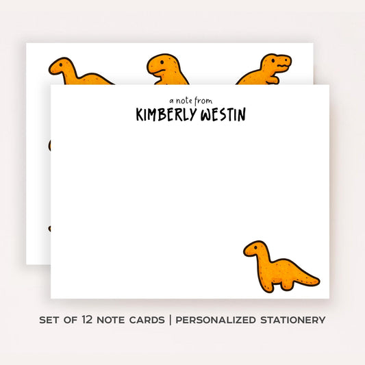 Personalized Dino Nugget Stationery Set • Custom Name Flat Notecards • Cute Cartoon Dinosaur Thank You Cards • Kids Gift • Set of 12