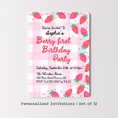 Berry First Birthday Invitation • Strawberry First Birthday Invite • Personalized Kids Birthday Party Invitation