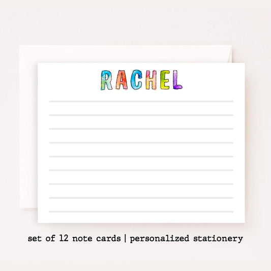 Personalized Watercolor Name Stationery Set • Kids Camp Notecards • Custom Summer Camp Thank You Cards • Set of 12