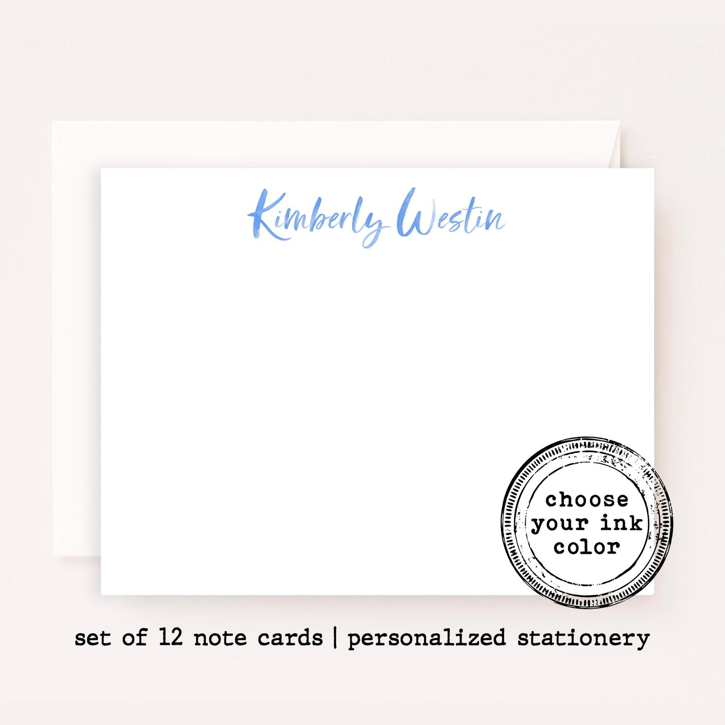Personalized Couples Name Stationery • Elegant Custom Flat Notecards • Watercolor Name Wedding Thank You Cards • Set of 12