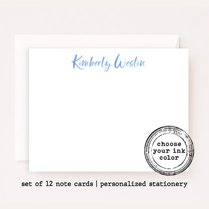 Personalized Couples Name Stationery • Elegant Custom Flat Notecards • Watercolor Name Wedding Thank You Cards • Set of 12