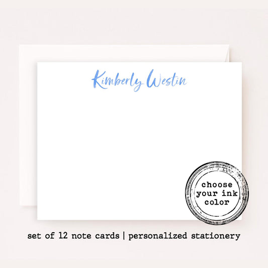 Personalized Couples Name Stationery • Elegant Custom Flat Notecards • Watercolor Name Wedding Thank You Cards • Set of 12