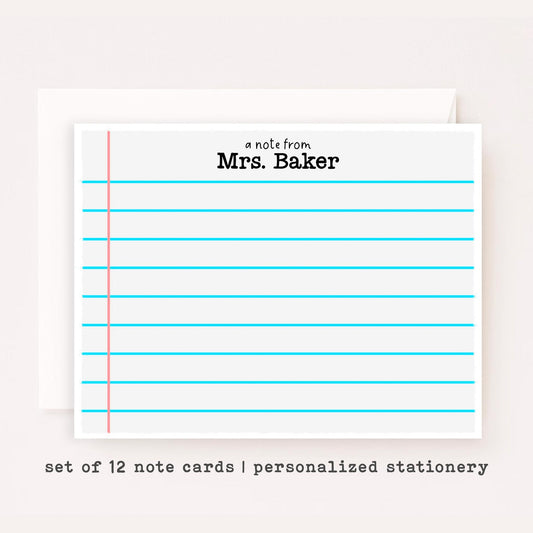 Personalized Teacher Stationery • Loose Leaf Notecard Set • Custom Name Note Cards • Teacher Thank You Cards • Classroom Gift • Set of 12