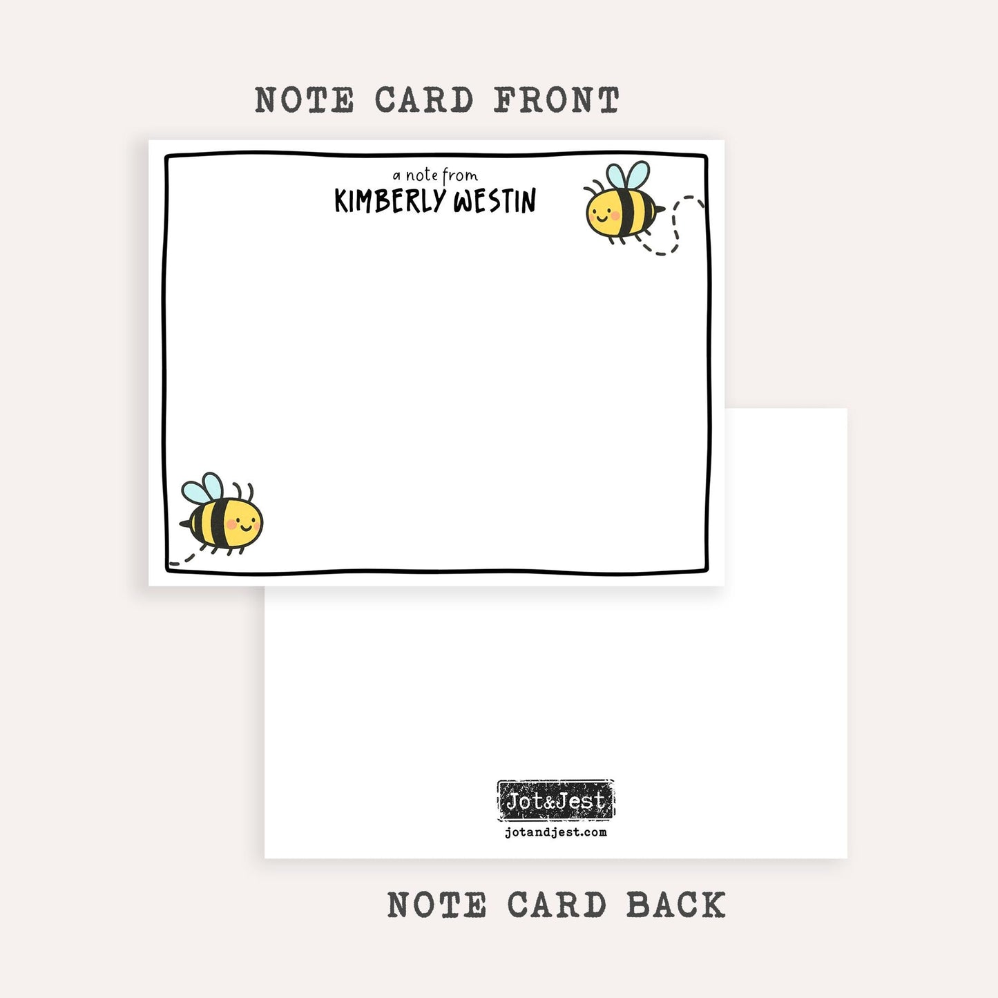 Personalized Bee Stationery Set • Custom Name Flat Notecards • Cute Bee Thank You Cards • Monogram Stationery • Set of 12